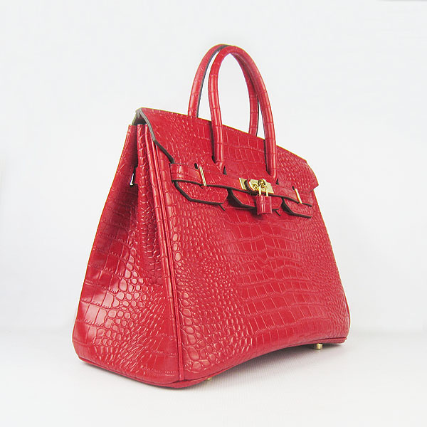 High Quality Fake Hermes Birkin 35CM Crocodile Veins Leather Bag Red 6089